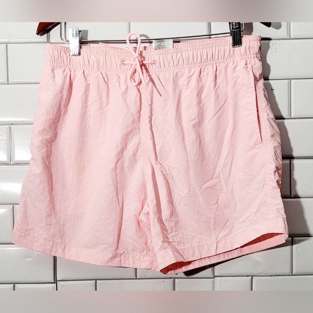 H&M Mens Pink Swim Shorts Elastic Drawstring Waist Pockets Classic Preppy Look